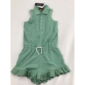 Polo Ralph Lauren Girls Sage Green Eyelet Lace Trim Polo Romper Size 6X NEW